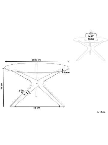 Beliani Couchtisch VALLEY in Transparent/Braun - (W) 80 x (H) 46 x (L) 80 cm