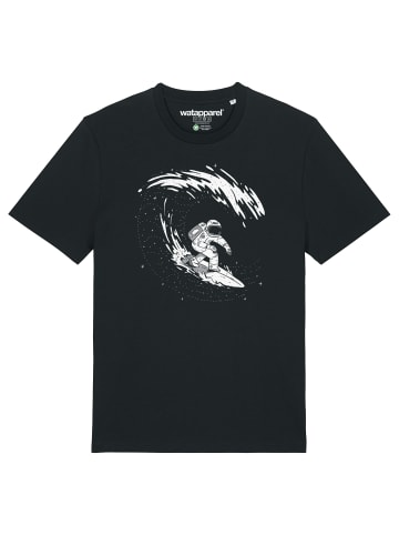wat? Apparel T-Shirt Surfing Spaceman in Schwarz
