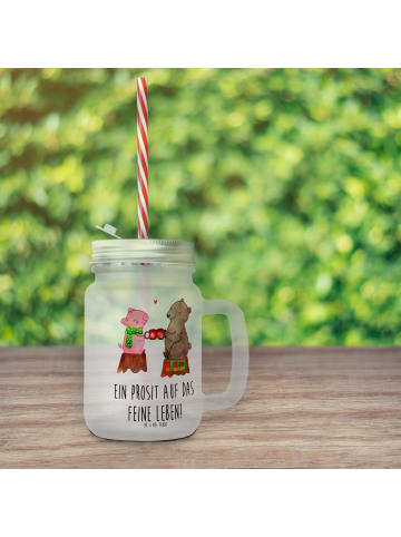 Mr. & Mrs. Panda Trinkglas Mason Jar Glühschwein Sause mit Spruch in Transparent