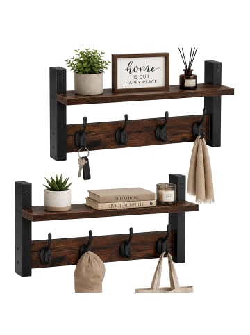 relaxdays 2 x Wandgarderobe in Braun - (B)40 x (H)19,5 x (T)11 cm