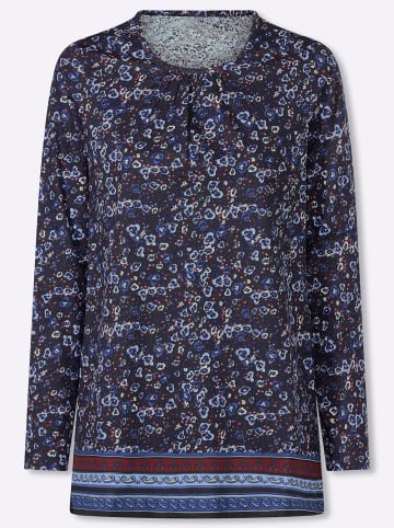 Sieh an! Longshirt in schwarz-royalblau-bedruckt