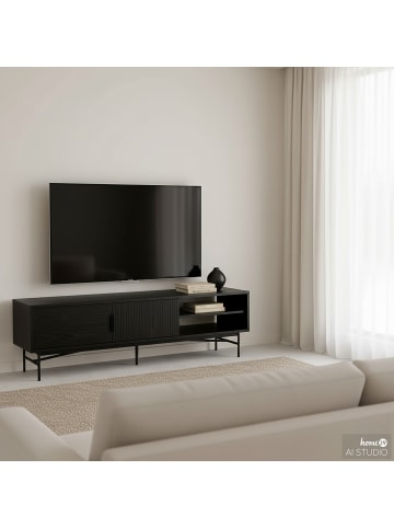home24 home24 Skandinavisches TV lowboard aus edlem Echtholzfurnier 160 cm Wohnen in Eiche Schwarz