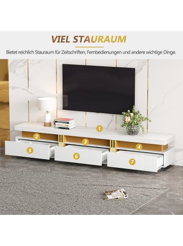 ABRIHOME Weißer TV-Schrank in Marmor-Optik, 200cm Für Fernseher bis 90 Zoll