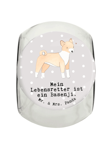 Mr. & Mrs. Panda Leckerli Glas Basenji Lebensretter mit Spruch in Grau Pastell