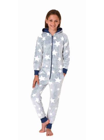 NORMANN Schlafanzug Jumpsuit Overall Sterne Coralfleece - 76801 in blau