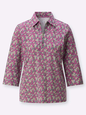 WITT WEIDEN Poloshirt in anthrazit-rosé-bedruckt
