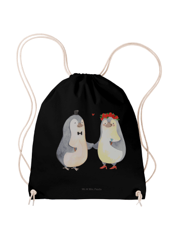 Mr. & Mrs. Panda Sportbeutel Pinguin Heirat ohne Spruch in Schwarz