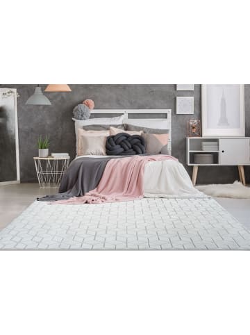 Kayoom Hochflor Teppich Vivica 125 in weiß - graublau - rechteckig