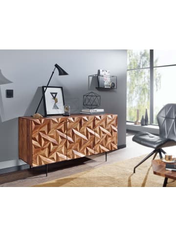 KADIMA DESIGN Sideboard "Metallux", Sheesham-Holz, 3D-Oberfläche, Braun, Modern