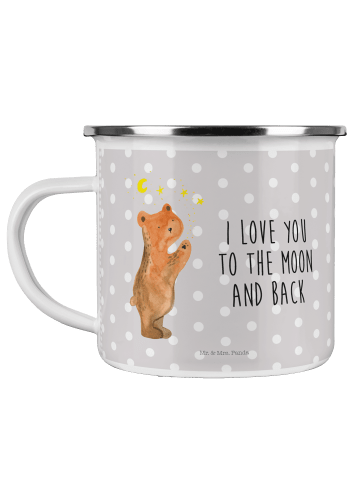 Mr. & Mrs. Panda Camping Emaille Tasse Verliebter Bär mit Spruch in Grau Pastell