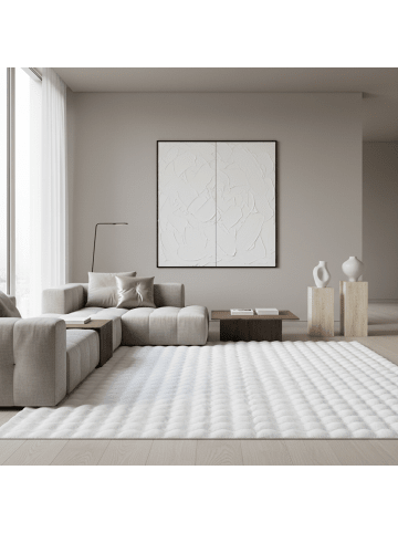 KADIMA DESIGN Teppich Waschbar Hochflor Uni Polyester Wohnzimmer in Weiß