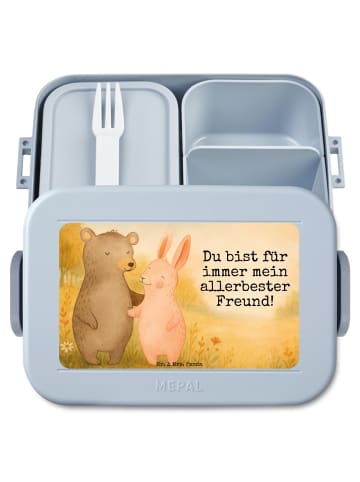 Mr. & Mrs. Panda Lunchbox Bär und Hase Umarmen Design mit Spruch in Blau Pastell
