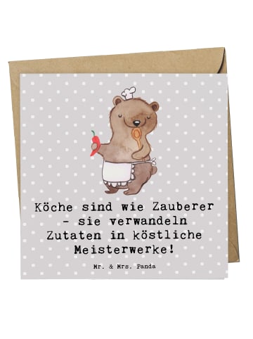 Mr. & Mrs. Panda Einladungskarte Koch Zauber mit Spruch in Grau Pastell