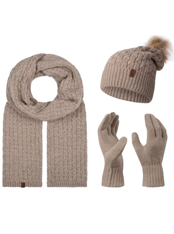 Rock Creek Schal Mütze Handschuhe Set in Beige
