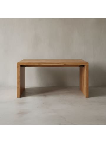 KADIMA DESIGN Schreibtisch TEKO: Massivholz Sheesham, Stauraum, stabil in Beige