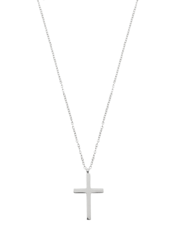Hey Happiness Halskette Kreuz Anhänger Edelstahl in Silber - (L) 46-51 cm