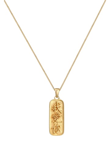 Elli Halskette 925 Sterling Silber chinesisches Zeichen, Rechteck in Gold