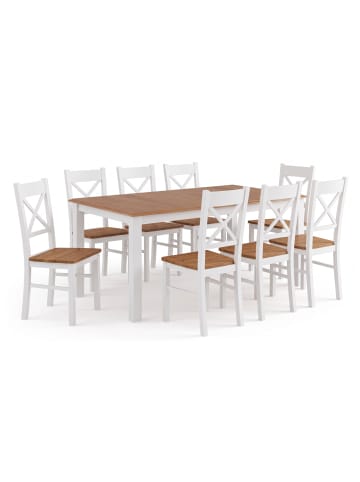 Feldmann-Wohnen Esszimmer-Set Belluno Elegante 9-tlg. Kiefer Weiß/Eiche geb. 150-197/93/75cm