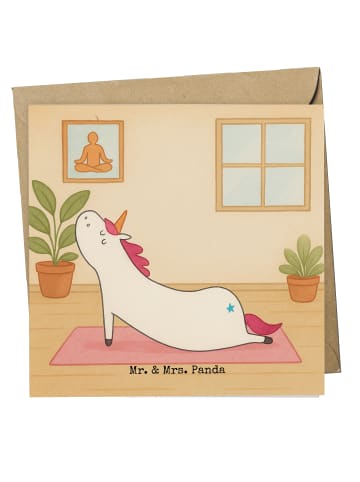 Mr. & Mrs. Panda Glückwunschkarte Einhorn Yoga Design ohne Spruch in Weiß