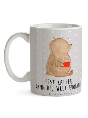 Mr. & Mrs. Panda Tasse Bär Kaffee mit Spruch in Grau Pastell