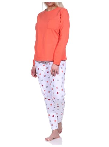 NORMANN Schlafanzug lang Farbzusammenspiel Blumen Streifen - 79815 in apricot