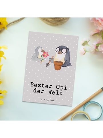 Mr. & Mrs. Panda Postkarte Pinguin Bester Opi der Welt mit Spruch in Grau Pastell