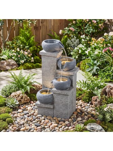 COSTWAY Gartenbrunnen mit Pumpe & LED draußen 28 x 22 x 58 cm in Grau