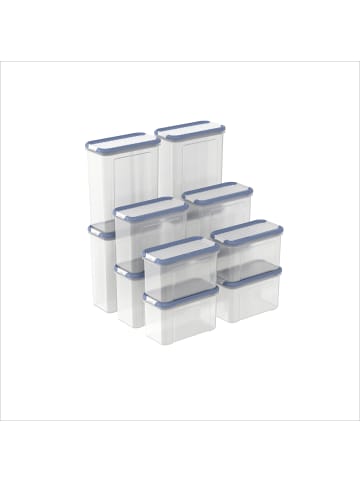 Rotho DOMINO Frischhaltedosen Set 12-teilig mit Streu und Schüttdeckel in Horizon Blue