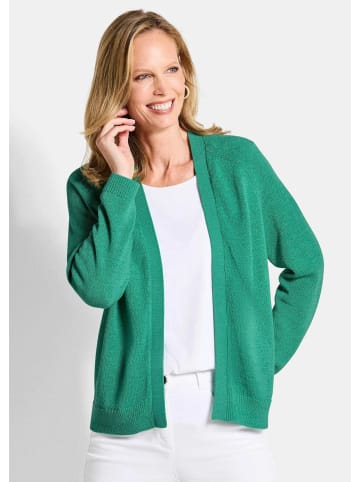 GOLDNER Kurzgröße:  Strickjacke mit Strickbandblende in grün