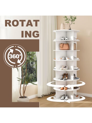 ABRIHOME 7 stufiges Schuhregal mit 360° Drehfunktion in Weiß, 60 × 60 × 161cm