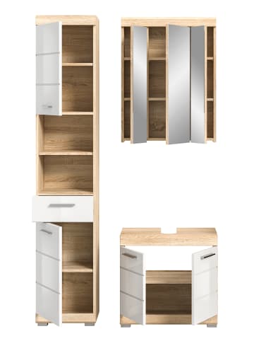 xonox.home Badkombination in Sonoma Eiche/weiß hochglanz  - (B) 112 x (H) 191 x (T) 34