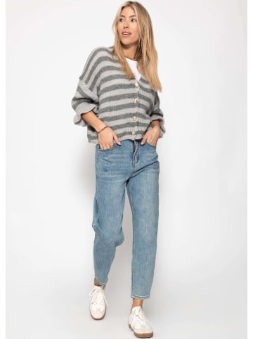 SASSYCLASSY Gestreifter Cardigan mit 3/4-Ärmeln in Grau