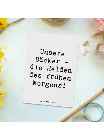 Mr. & Mrs. Panda Einzelkarte Spruch Bäcker Helden mit Spruch in Weiß