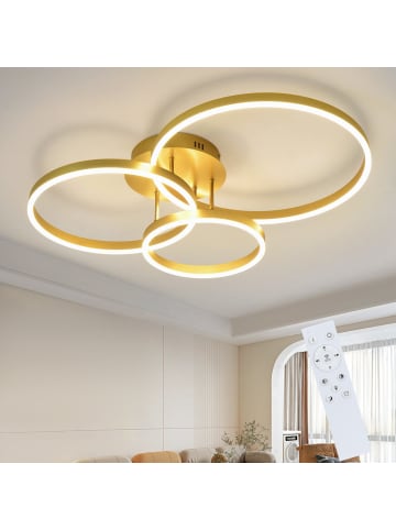 ZMH Deckenleuchte LED in gold dimmbar 3-Ringen modern 74 W Schlafzimmerlampe L82 cm