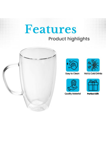 Intirilife Doppelwandiges Thermo Gläser Set Teeglas Kaffeeglas in 5x 400 - 500ml in KLAR