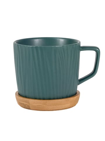 Intirilife Kaffeetasse Teetasse Keramik mit Holz Untersetzer 230 ml in Grün
