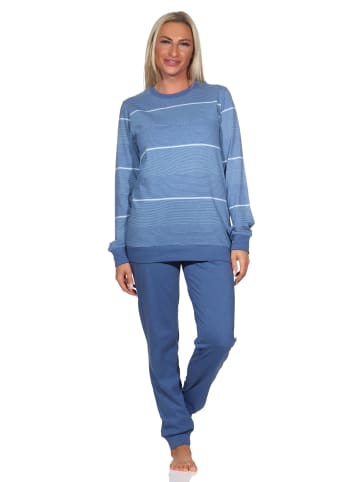 NORMANN langarm Schlafanzug Bündchen Streifen - 81588 in blau