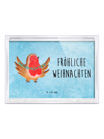 Mr. & Mrs. Panda Bilderrahmen Rotkehlchen Weihnachten mit Spruch in Eisblau