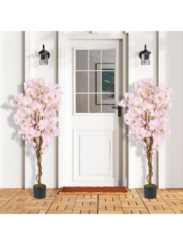 COSTWAY 2er Set Kunstbaum mit Blüten 150CM in Rosa