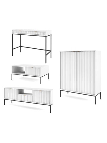 Feldmann-Wohnen Wohnzimmer-Set Nova Weiß / Schwarz 4-teilig