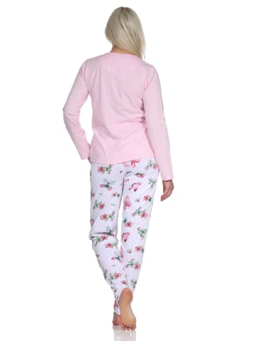 NORMANN Schlafanzug langarm Pyjama Pyjamahose Schmetterlings print in rosa