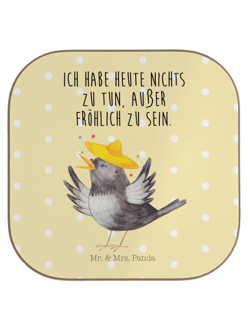Mr. & Mrs. Panda Bierdeckel Rabe Sombrero mit Spruch in Gelb Pastell
