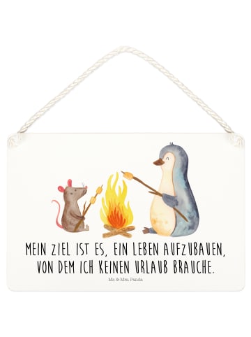 Mr. & Mrs. Panda Deko Schild Pinguin Lagerfeuer mit Spruch in Weiß