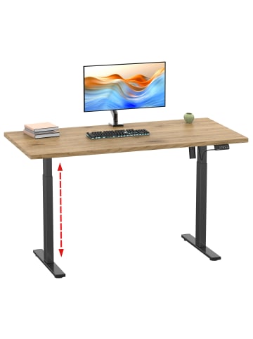 VCM  Höhenverstellbarer Schreibtisch Lona 140x80 sw in Honig-Eiche