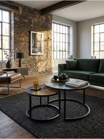 KADIMA DESIGN Runde Couchtische, 2er Set, Mango Massivholz/Steinoptik, modern