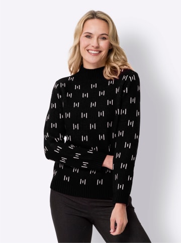 Sieh an! Stehkragenpullover in schwarz-ecru-gemustert