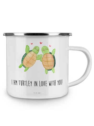 Mr. & Mrs. Panda Camping Emaille Tasse Schildkröten Paar mit Spruch in Weiß