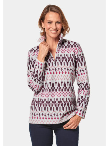 GOLDNER Kurzgröße:  Kuschelig warmer Fleece-Troyer in aubergine / gemustert