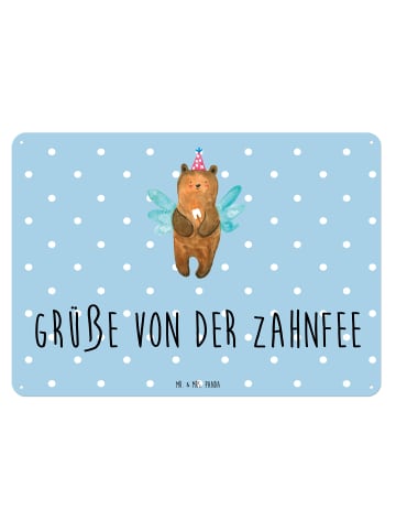 Mr. & Mrs. Panda Retro Blechschild Bär Zahnfee mit Spruch in Blau Pastell