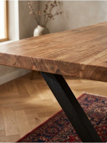KADIMA DESIGN Schreibtisch Massivholz, Industrial X-Beine, Baumkante